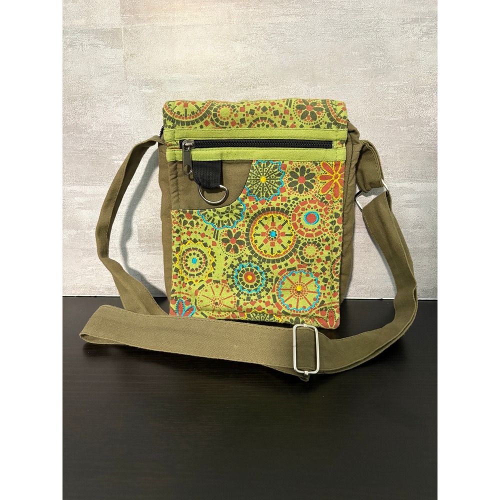 Flying High Women Crossbody Bag Cotton Mandala Floral Olive Green Bohoโ Small
